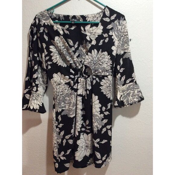 Lulus Steal the Show Black and White Floral Print Cold-Shoulder Dress Medium M - Picture 5 of 11